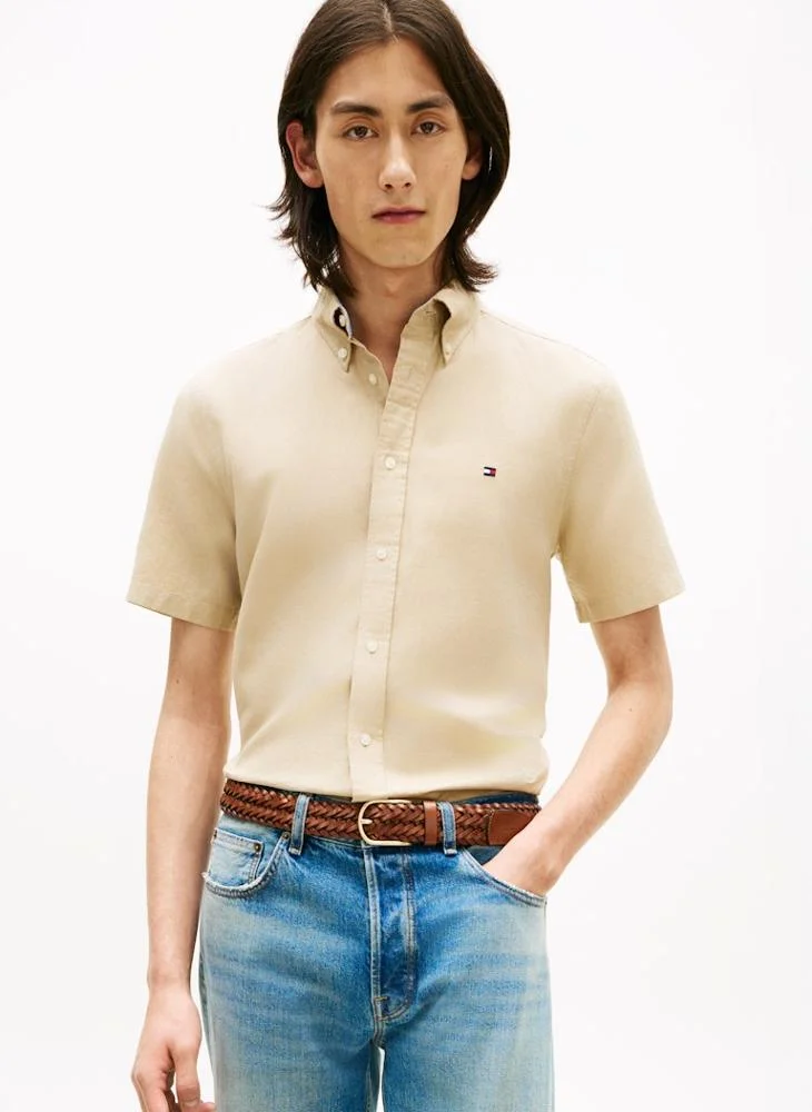 TOMMY HILFIGER Regular Fit Linen Blend Short Sleeve Shirt