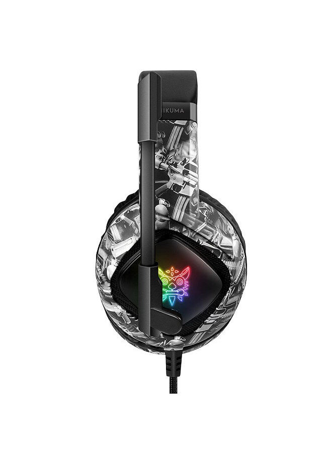onikuma - K19 Wired E-sports Gaming Headset with 40mm Driver Unit Noise Reduction Microphone Wide Compatibility Camouflage Grey - Image 1