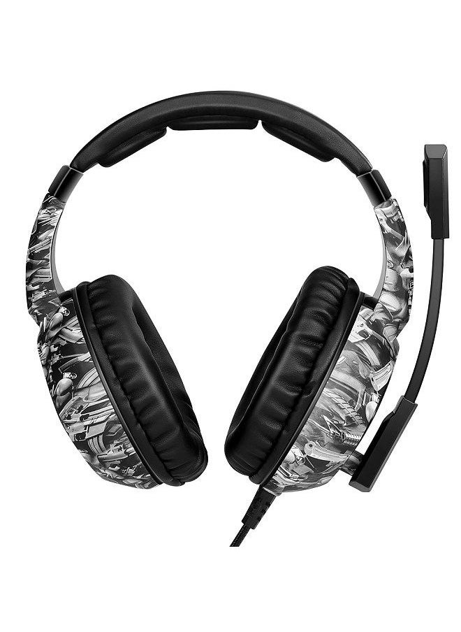 onikuma - K19 Wired E-sports Gaming Headset with 40mm Driver Unit Noise Reduction Microphone Wide Compatibility Camouflage Grey - Image 1