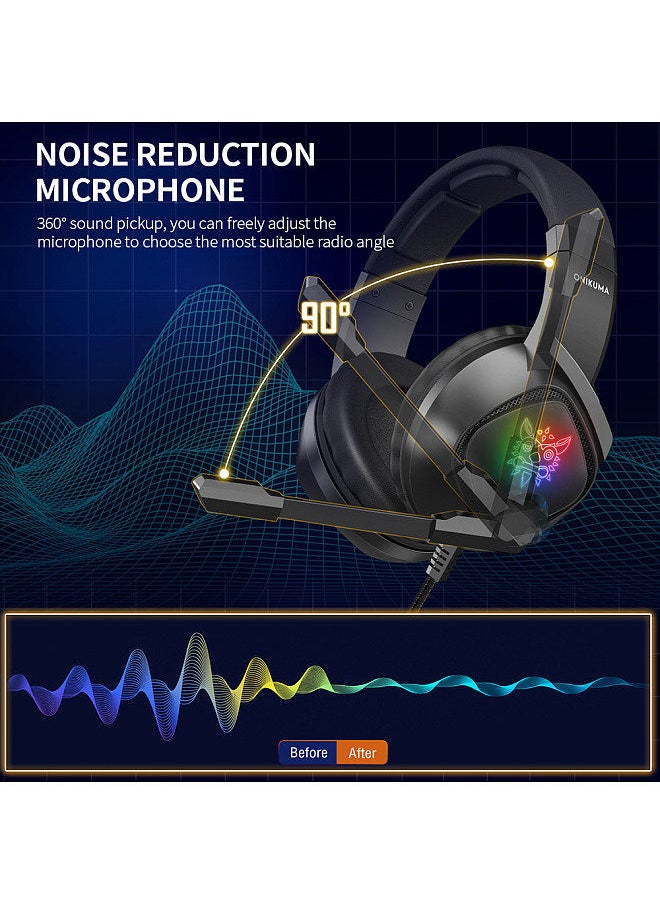 onikuma - K19 Wired E-sports Gaming Headset with 40mm Driver Unit Noise Reduction Microphone Wide Compatibility Camouflage Grey - Image 1