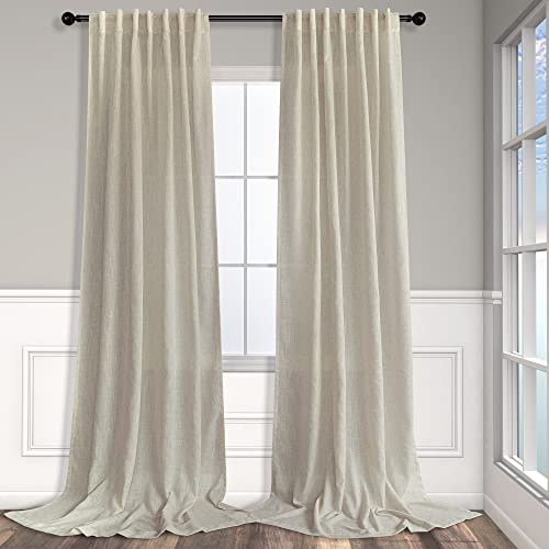 Pitalk 102 Inch Linen Curtains for Living Room Dinning 2 Panels Back Tab Pocket Light Filtering Burlap Farmhouse Large Window Drape Flax Linen Beige Tan Curtain 102 Inches Long for Sliding Glass Door Bedroom - Image 1
