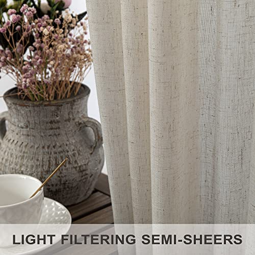 Pitalk 102 Inch Linen Curtains for Living Room Dinning 2 Panels Back Tab Pocket Light Filtering Burlap Farmhouse Large Window Drape Flax Linen Beige Tan Curtain 102 Inches Long for Sliding Glass Door Bedroom - Image 4