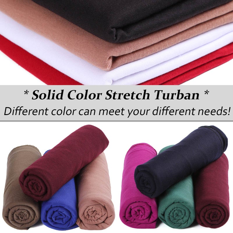 Xtrend 12 Pieces Stretch Head Wrap Jersey Turban Solid Color Bohemian Dye Headwraps African Fashion Headwear Headband Extra Long Hair Scarf Soft Breathable Turban Tie for Women 12 Colors - Image 4