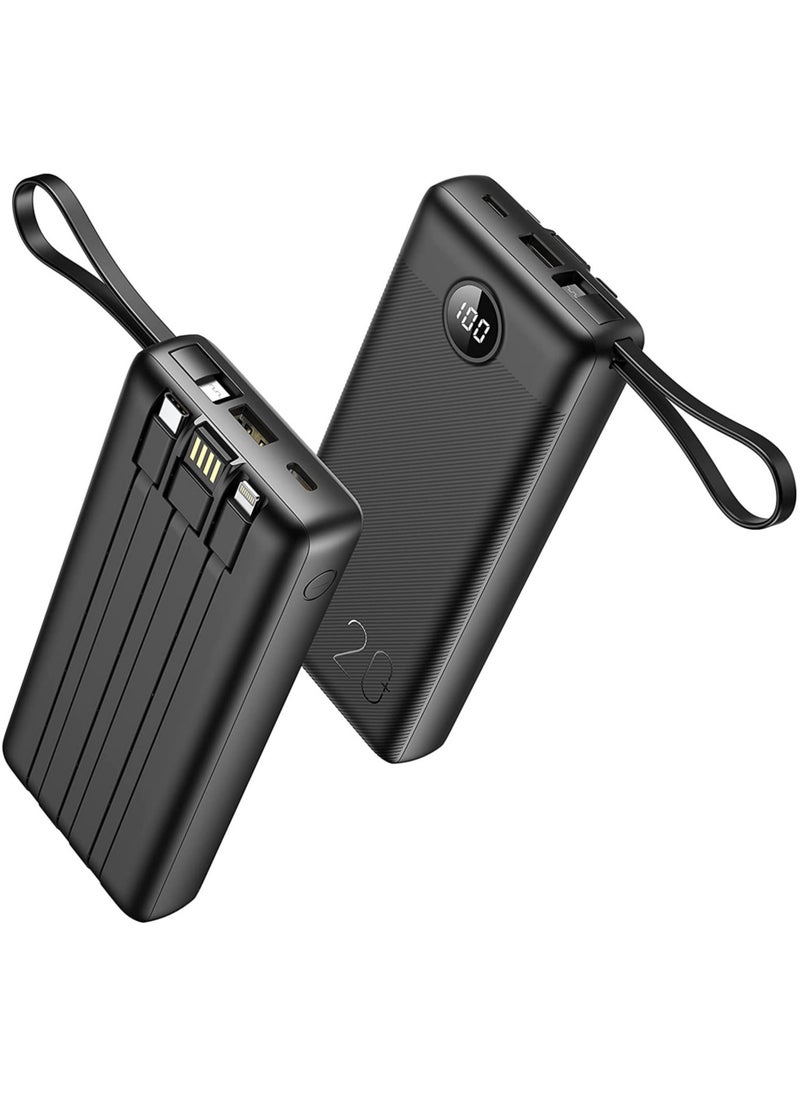 ELTRAZONE - Portable Power Bank 20000mAh built-in cables, QI Fast Charge Slim Power Bank 20000mAh, Digital Display Power Bank 20000mAh for Iphone,Samsung and etc - Image 1