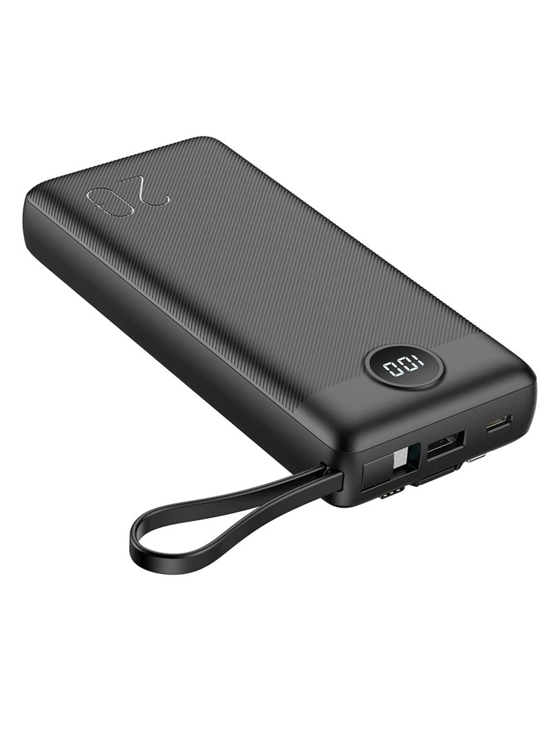 ELTRAZONE - Portable Power Bank 20000mAh built-in cables, QI Fast Charge Slim Power Bank 20000mAh, Digital Display Power Bank 20000mAh for Iphone,Samsung and etc - Image 1