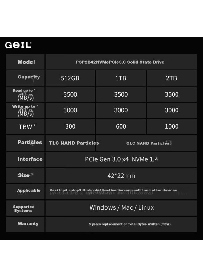 Geil 512gb Ssd M.2 Interface Pcie 3.0 2242 Short Heatspreader, Handheld Gaming, High-speed 3500mb/s P3p Series - Image 5