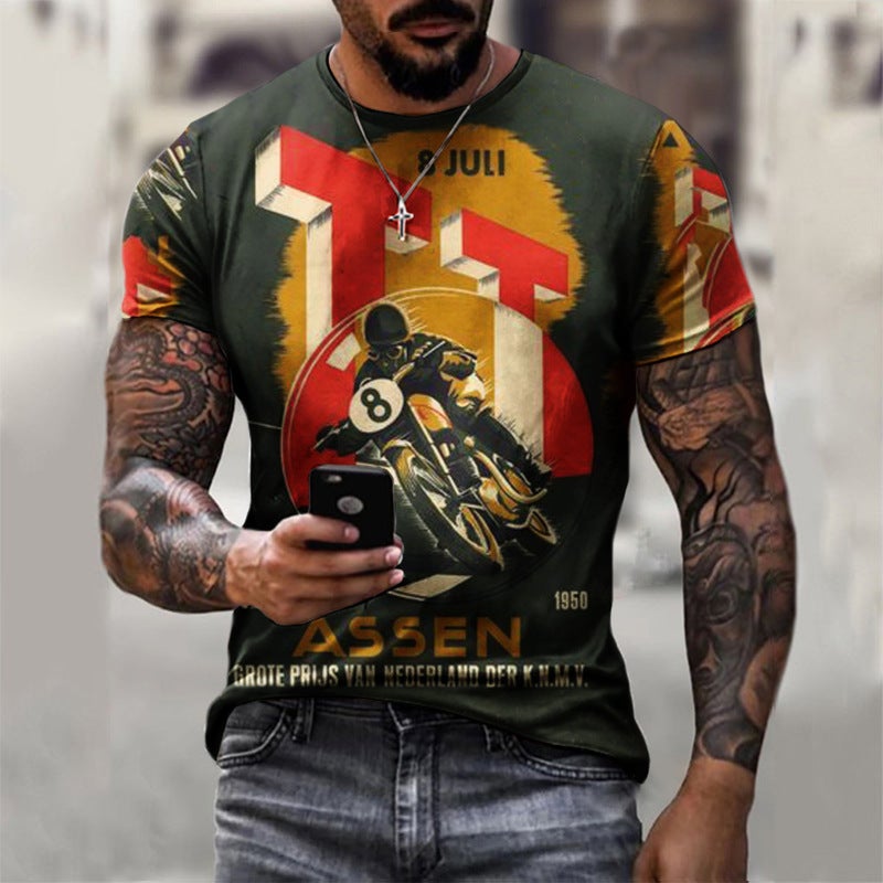 2022 European and American foreign trade cross-border new men's motorcycle casual digital printing slim pullover men's T-shirt TTA40-12 XS - Image 2