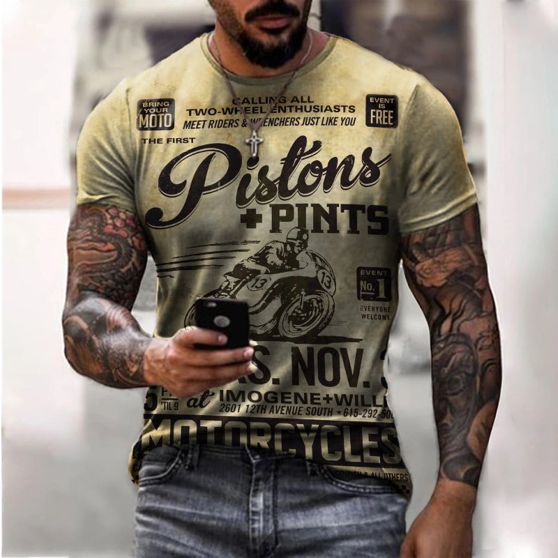 2022 European and American foreign trade cross-border new men's motorcycle casual digital printing slim pullover men's T-shirt TTA40-12 XS - Image 1
