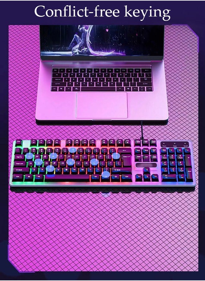 Mechanical gaming keyboard, 100 key wired keyboard with blue switch and RGB backlight, suitable for iOS, Android, and Windows