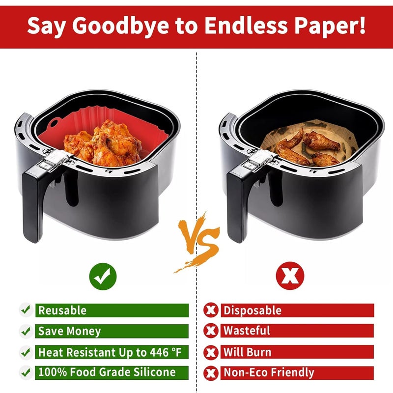 Takositio Takositio 2Pack Square Air Fryer Silicone Liners 8 inch for 4 to 7 QT Reusable Air Fryer Inserts Air Fryer Pot for Oven Microwave Accessories - Image 4
