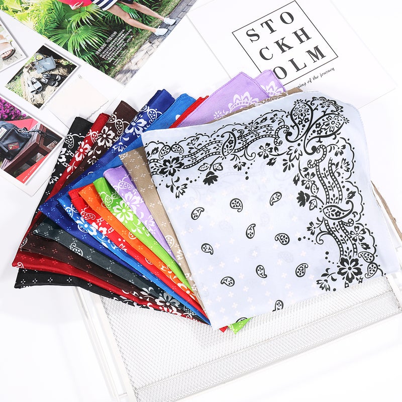 12pcs Women Small Bandana Mocketer Polyester Printed Hankerchief Kerchief (Random Color) - Image 1