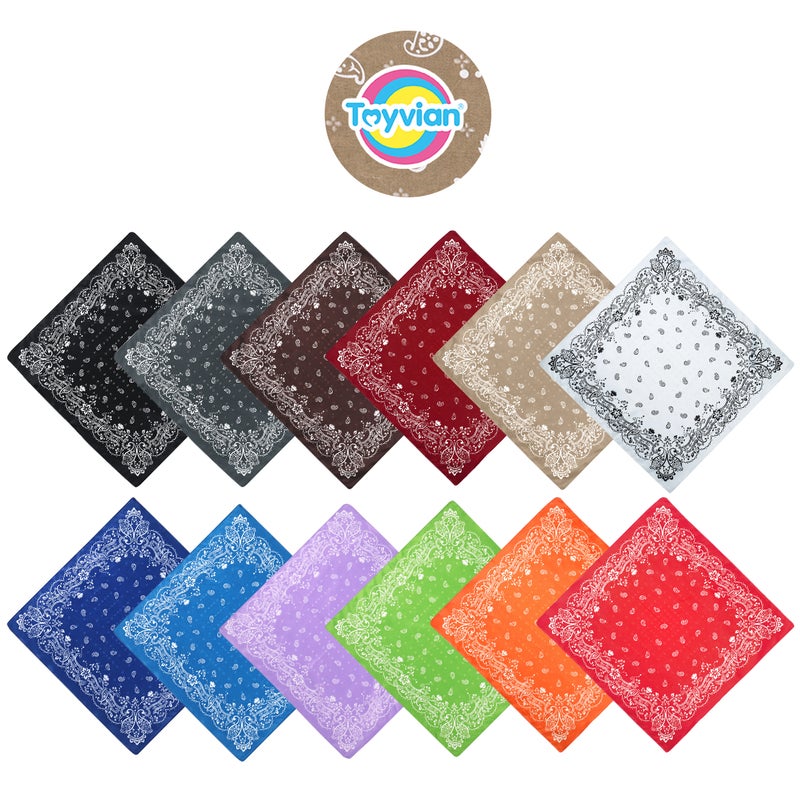 12pcs Women Small Bandana Mocketer Polyester Printed Hankerchief Kerchief (Random Color) - Image 3