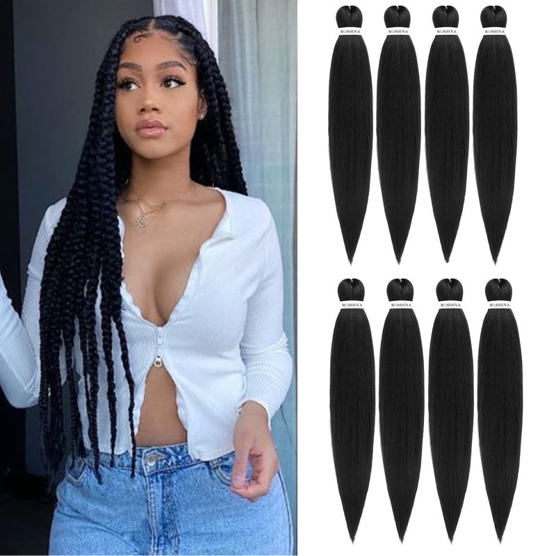 ROSDINA Prestretched Braiding Hair  30 Inch 8 Packs Natural Black Super Long Braiding Hair For Twist or Box Braids Yaki Texture Hot Water Setting Synthetic Crochet Braids 30 Inch 1B8P