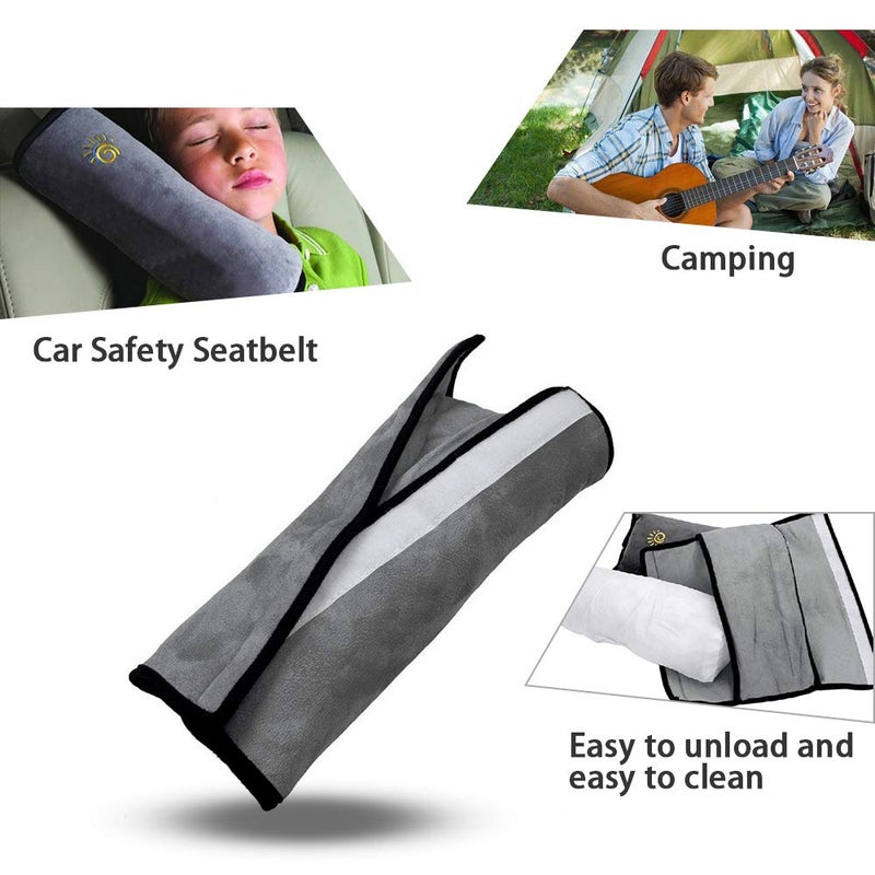 COFFLED Gray Seat Belt Pillow for Kids 2PC Seatbelt Pillow for Child Travel Seat Belt Pillow for Toddler Head Protector Shoulder Pad for Car Safety Seatbelt Car Sleeping Seat Belt Pillow Support - Image 4
