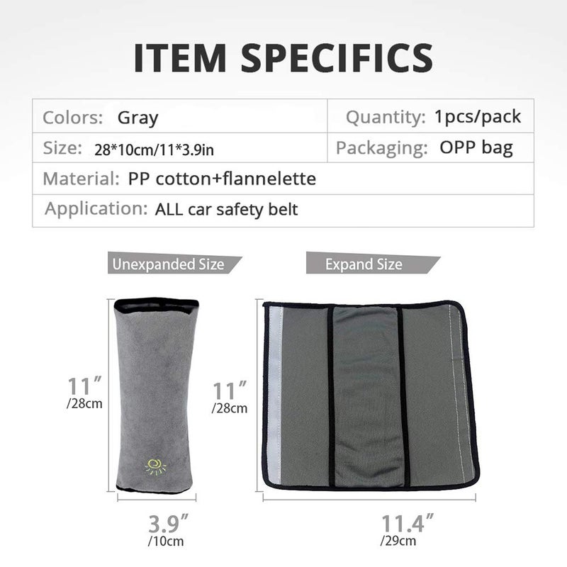 COFFLED Gray Seat Belt Pillow for Kids 2PC Seatbelt Pillow for Child Travel Seat Belt Pillow for Toddler Head Protector Shoulder Pad for Car Safety Seatbelt Car Sleeping Seat Belt Pillow Support - Image 3