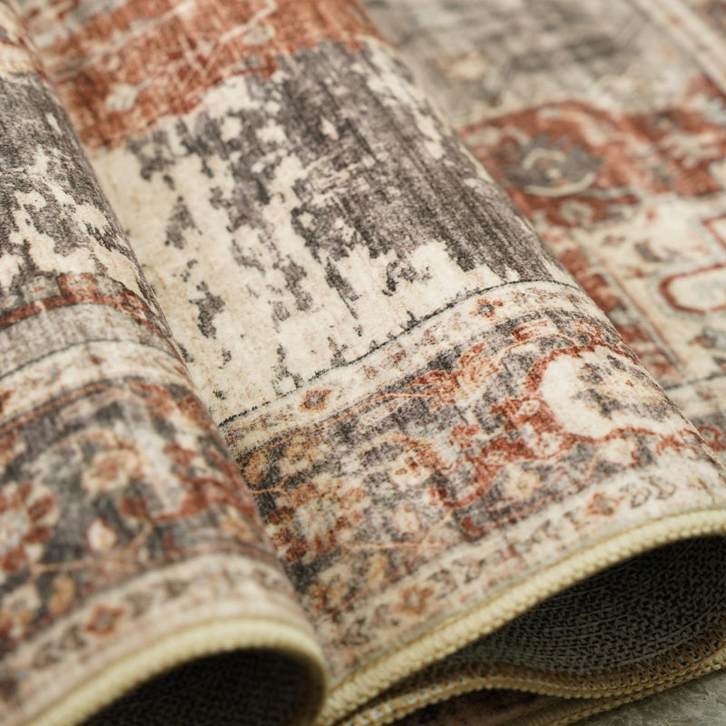 Ruugme Washable 2X3 Area Rugs - Large Boho Rugs For Living Room Stain Resistant Carpet Vintage Tribal Rugs For Bedroom Kitchen Bathroom With Non Slip Backing Home Decor Floor Decoration Mat 2X3 Brick - Image 4