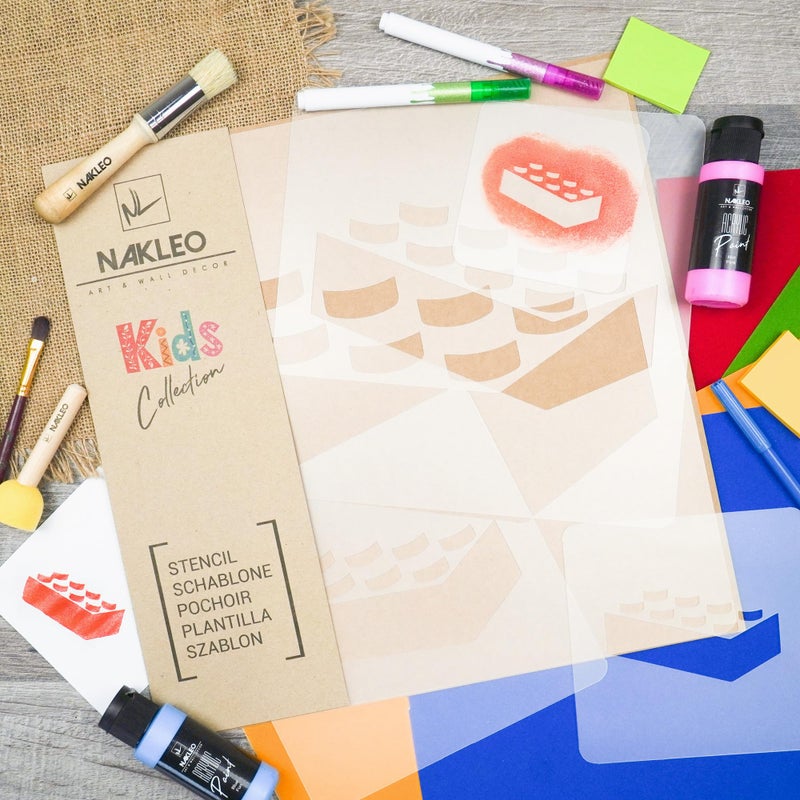 NAKLEO Painting Stencils Set for Nursery Room, 5 Pcs Templates 3.5" to 13.4" Building Block Brick, Plastic and Reusable Drawing Stencils, Decor, Craft DIY Wall Furniture - Image 2