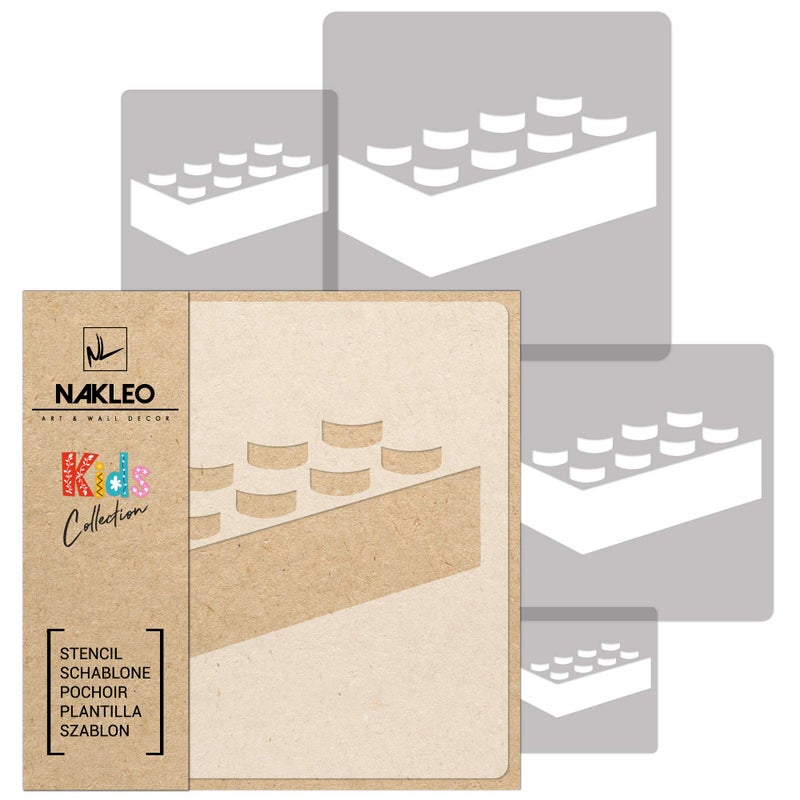 NAKLEO Painting Stencils Set for Nursery Room, 5 Pcs Templates 3.5" to 13.4" Building Block Brick, Plastic and Reusable Drawing Stencils, Decor, Craft DIY Wall Furniture - Image 1