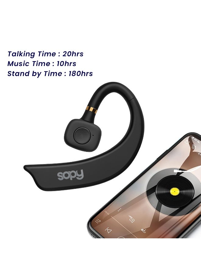 SOPY SP-304 Wireless Bluetooth Ear Hook Headset with Hi-Fi Sound Quality, Smart Noise Reduction, 200mAh Battery, 20Hrs Talk Time, 10Hrs Music, 180° Rotating Design, HD Calls, Strong Bass, Fast Charging - Image 5