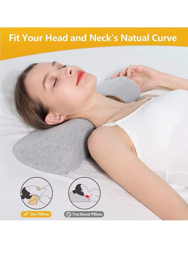 وسادة عنق Cervical للنوم من رغوة الذاكرة، وسادة دعم للرقبة لتخفيف آلام الرقبة المتصلبة، وسادة لفة للرقبة، وسادة دعم للرقبة لمستخدمي السرير الجانبي، وسادة دعم للنوم باللون الرمادي الفاتح - Image 3