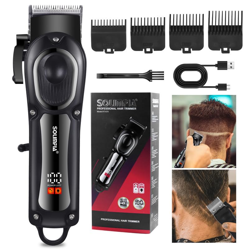 Solimpia HT-670 سلسلة صالون ماكينة حلاقة احترافية بشاشة رقمية قابلة للشحن مجموعة قص الشعر الكهربائية اللاسلكية، بطارية ليثيوم أيون 1500 مللي أمبير 300 دقيقة من وقت التشغيل - Image 1