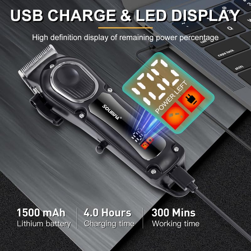 Solimpia HT-670 سلسلة صالون ماكينة حلاقة احترافية بشاشة رقمية قابلة للشحن مجموعة قص الشعر الكهربائية اللاسلكية، بطارية ليثيوم أيون 1500 مللي أمبير 300 دقيقة من وقت التشغيل - Image 4