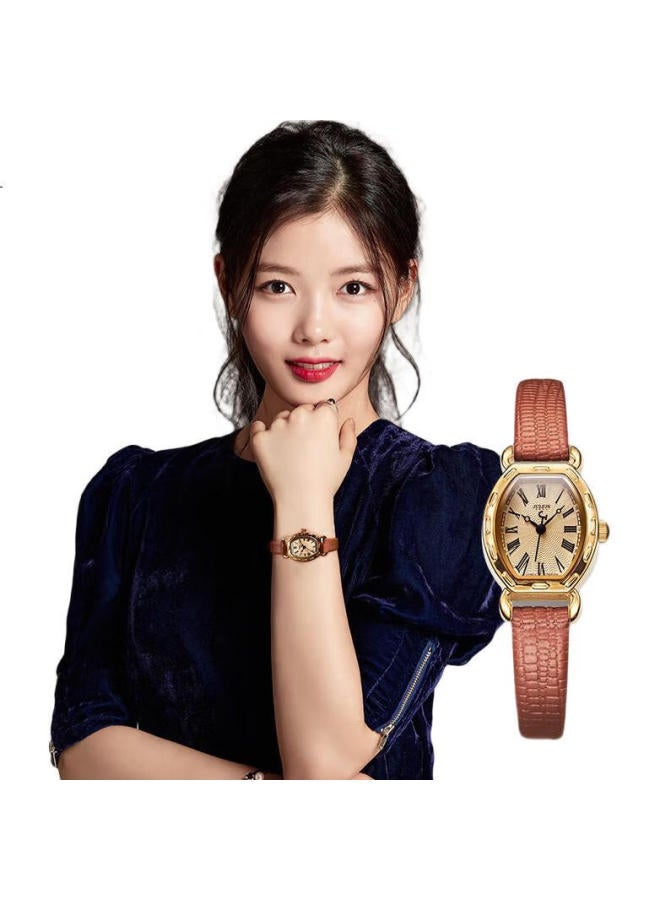 Julius Women'S Watch Small Roman Numerals Fashion Barrel-Shaped Student Ladies Watch Coffee Color Ja-544E - Image 1