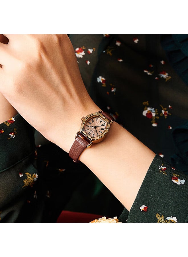 Julius Women's Watch Small Roman Numerals Fashion Barrel-shaped Student Ladies Watch Coffee Color Ja-544e - Image 4