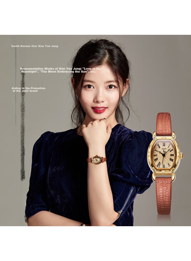 Julius Women's Watch Small Roman Numerals Fashion Barrel-shaped Student Ladies Watch Coffee Color Ja-544e - Image 2