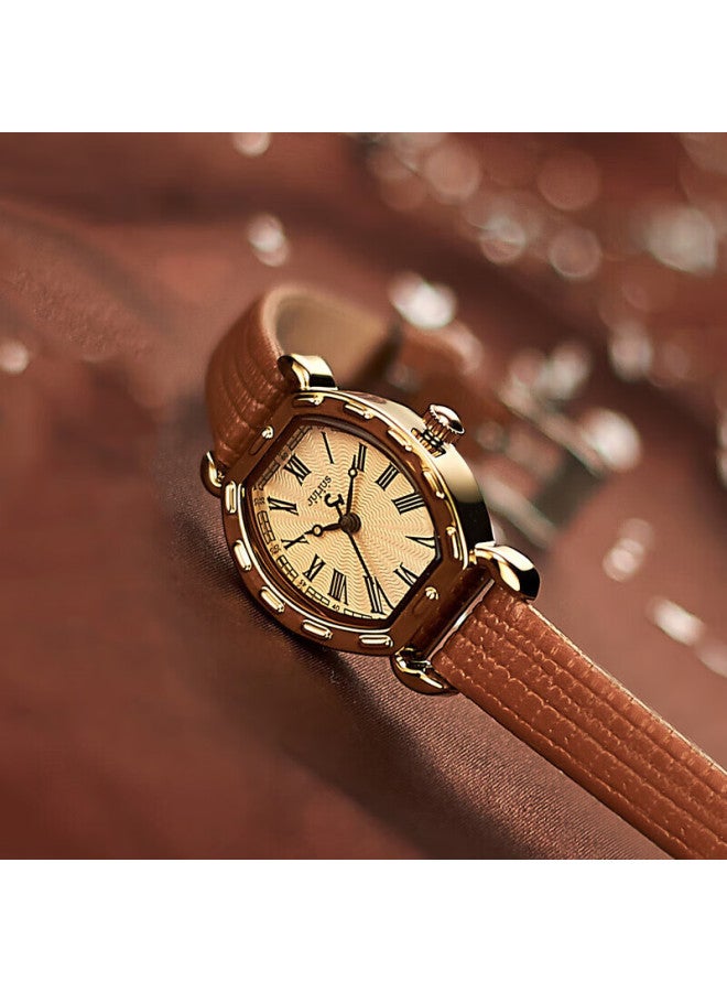 Julius Women's Watch Small Roman Numerals Fashion Barrel-shaped Student Ladies Watch Coffee Color Ja-544e - Image 3