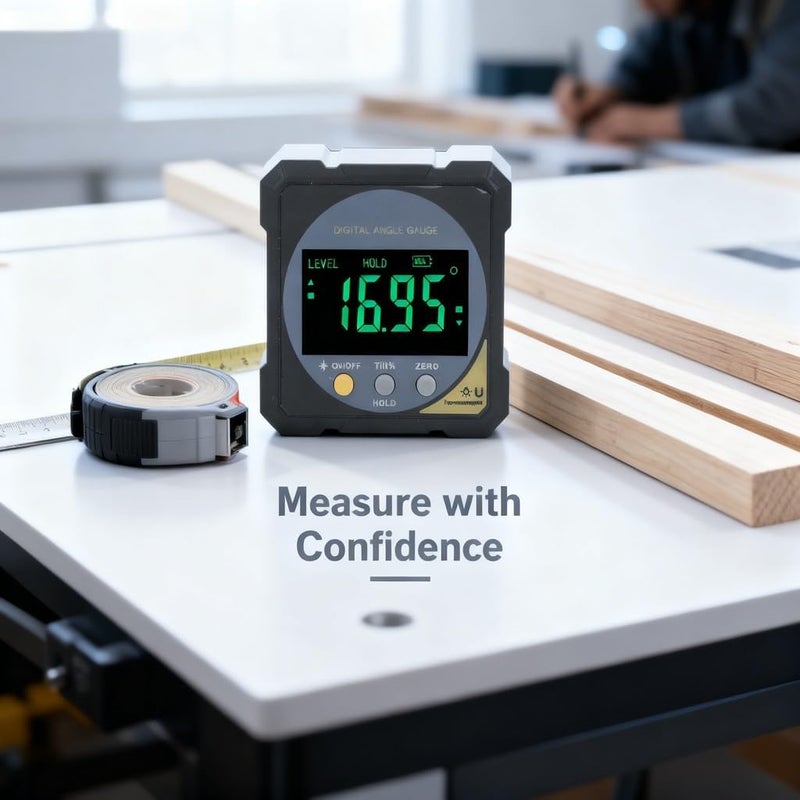 Digital Angle Finder, 4x90° Range, 0.05° Resolution, Black - IP54 Backlit LCD, Magnetic Inclinometer Technology, Professional Measurement Tool - Image 3