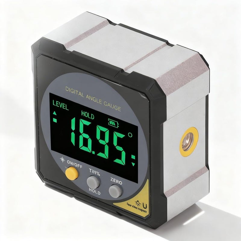 Digital Angle Finder, 4x90° Range, 0.05° Resolution, Black - IP54 Backlit LCD, Magnetic Inclinometer Technology, Professional Measurement Tool - Image 1