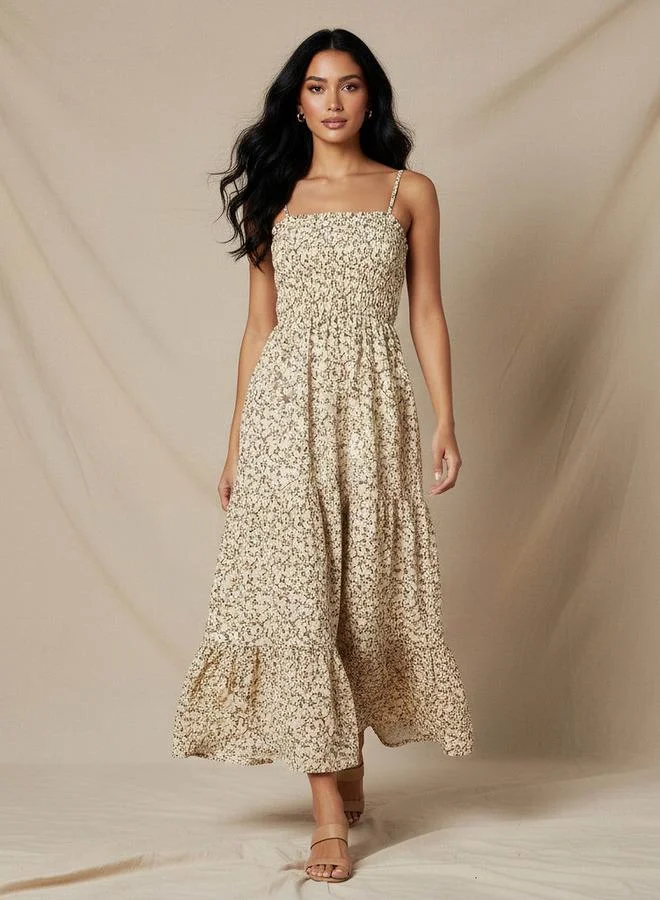 Splash FAV Floral Print Tiered Women Dress with Smocked Detail
