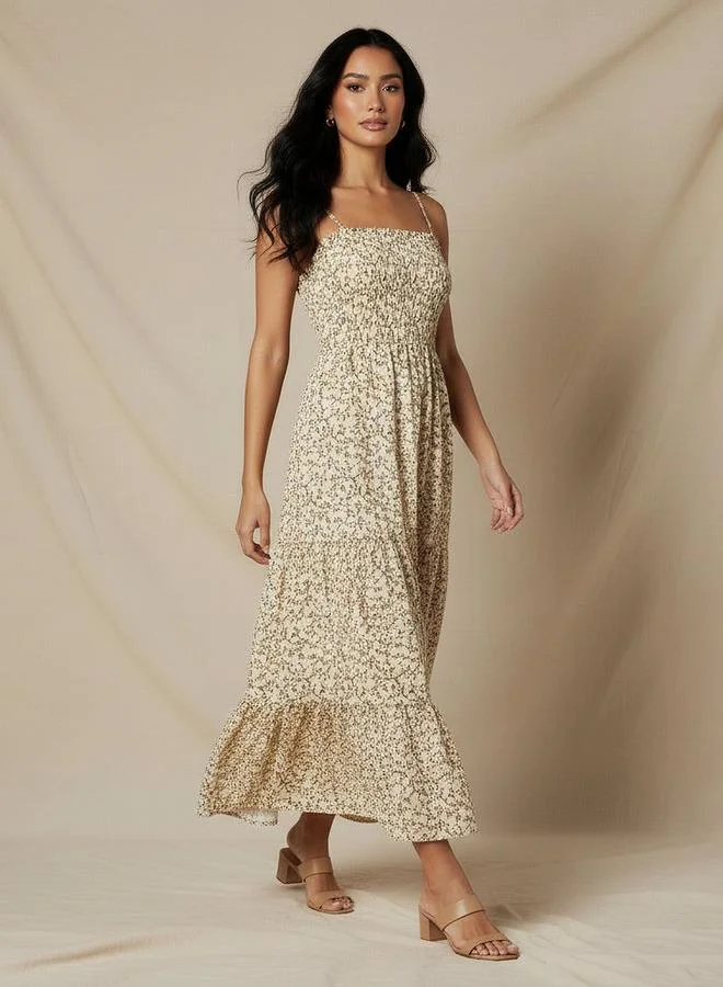 Splash FAV Floral Print Tiered Women Dress with Smocked Detail