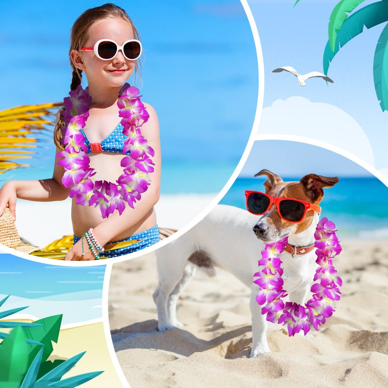 Sherr Sherr 24 Pcs LED Leis Light Up Wedding Hawaiian Leis Flower Necklace Hawaiian Leis with LED Lights Beach Tropical Carnival Party Wedding Supplies Luau Leis for Masquerade(Purple)  - Image 5