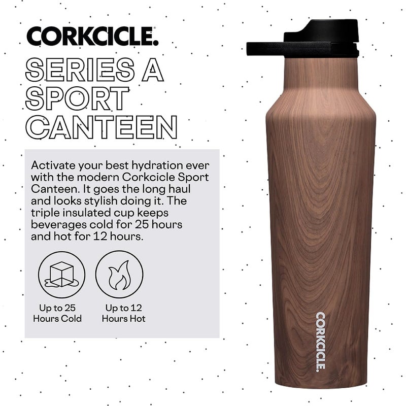 Corkcicle Sport Canteen Insulated Tumbler  Walnut Wood  20 oz - Reusable Water Bottle Keeps Beverages Cold for 25 Hours & Hot 12 Hours - Cupholder Friendly Tumbler with Screw-On Cap - Image 2