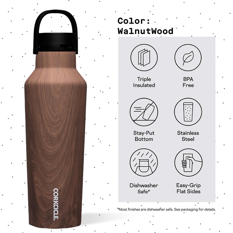 Corkcicle Sport Canteen Insulated Tumbler  Walnut Wood  20 oz - Reusable Water Bottle Keeps Beverages Cold for 25 Hours & Hot 12 Hours - Cupholder Friendly Tumbler with Screw-On Cap - Image 4
