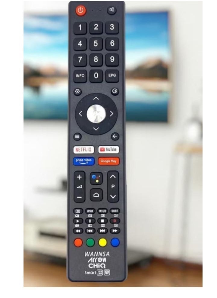 CHiQ TV Remote Control for Arrow Wansa TV – Compatible with L32H7N, L32H7S, U43H7AN LCD LED Android TVs, Easy-to-Use Replacement Remote - Image 1