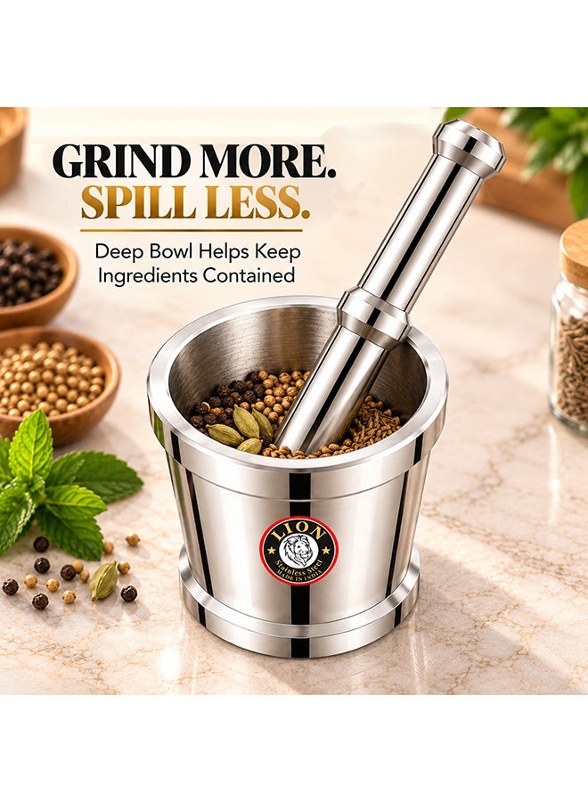 Lion Premium Stainless Steel Mortar & Pestle (Khalbatta) – 7 cm Diameter Mortar with 12.5 cm Pestle, Rust-Proof & Chemical-Free, Heavy-Duty Design for Effortless Herb and Spice Crushing, Durable and Long-Lasting Kitchen Essential - Image 5