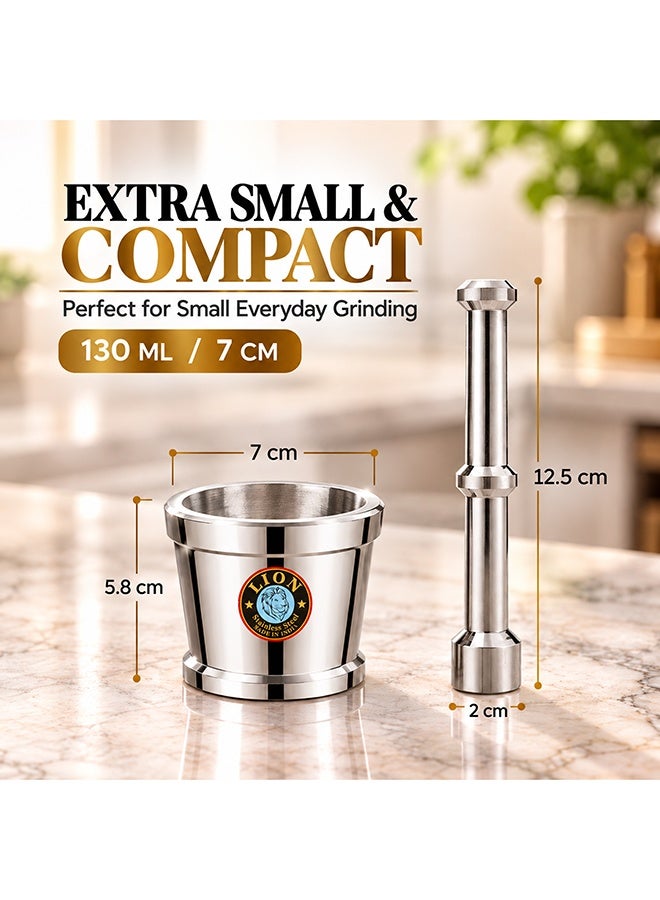 Lion Premium Stainless Steel Mortar & Pestle (Khalbatta) – 7 cm Diameter Mortar with 12.5 cm Pestle, Rust-Proof & Chemical-Free, Heavy-Duty Design for Effortless Herb and Spice Crushing, Durable and Long-Lasting Kitchen Essential - Image 2
