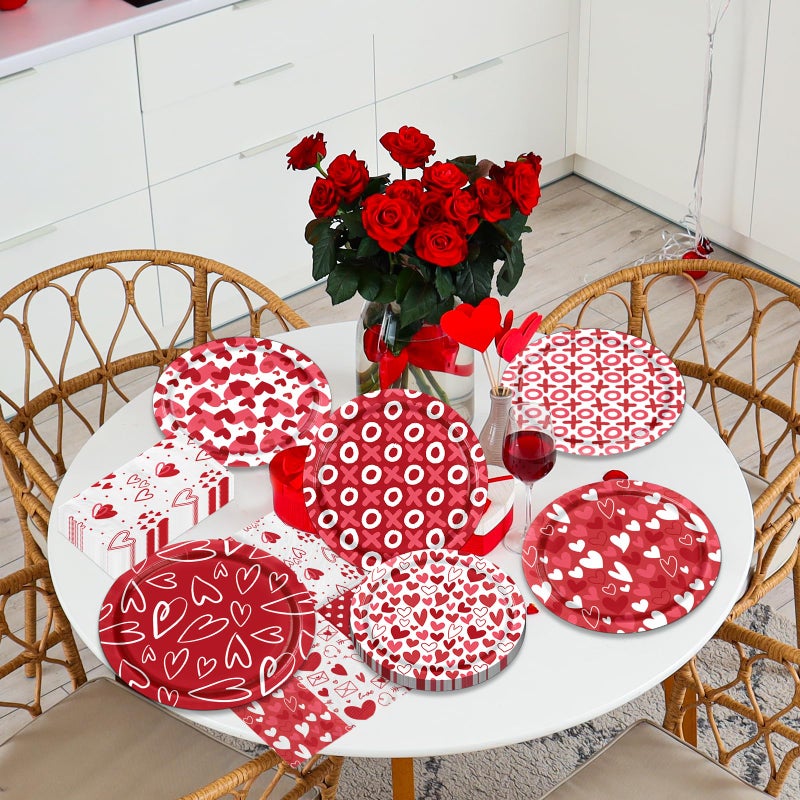 Dydamud Valentines Plates And Napkins Valentine'S Day Decorations Include Red Heart Love Paper Dinner And Dessert Plates Napkins For Valentine'S Day  Engagements  Anniversary Party - Image 5