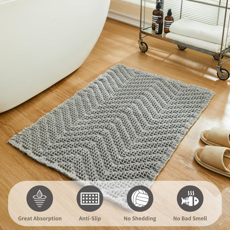 BULULOM Bathroom Rugs Mat Upgraded Waffle Bath mat Super Absorbent Non Slip Bath Rugs Machine Washable Bathroom Rugs for Bathroom  Rubber Backed Bathroom Mats  Ultra Soft Gray 17"" x 24"" - Image 1