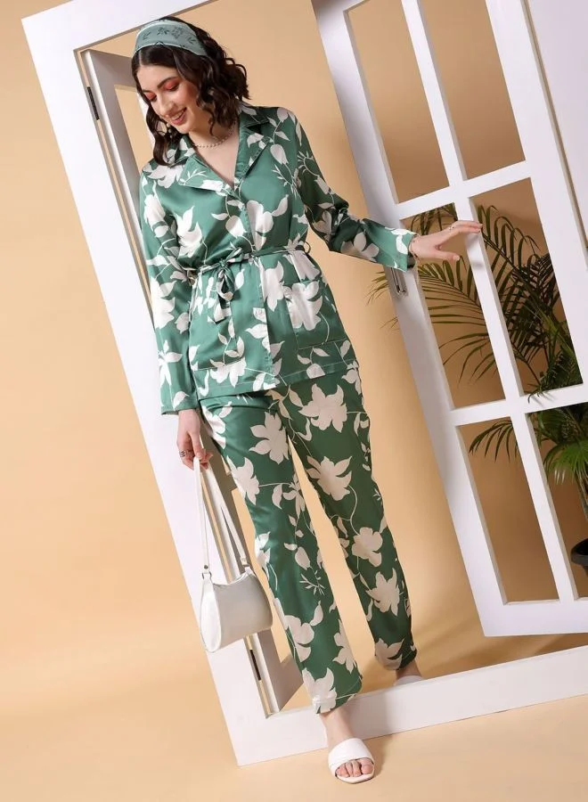 Women Regular Fit Floral Long Sleeve Mid Rise Blazer And Trouser Co-Ords Set