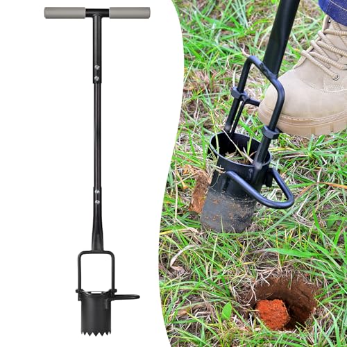 Omesata Sod Plugger Bulb Planter with Long Handle and Serrated Base Garden Tool Bulb Transplanter Also Grass Plug Tool for Digging Holes to Plant Tulips Iris Daffodils - Image 1