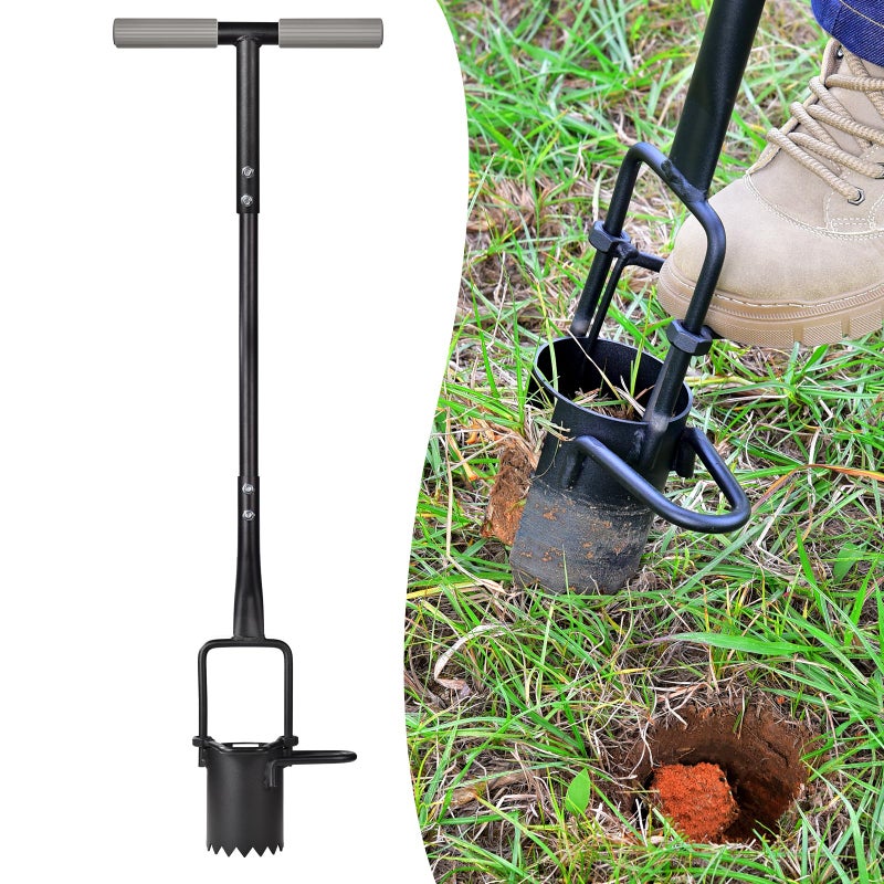 Omesata Sod Plugger Bulb Planter with Long Handle and Serrated Base Garden Tool Bulb Transplanter Also Grass Plug Tool for Digging Holes to Plant Tulips Iris Daffodils - Image 2