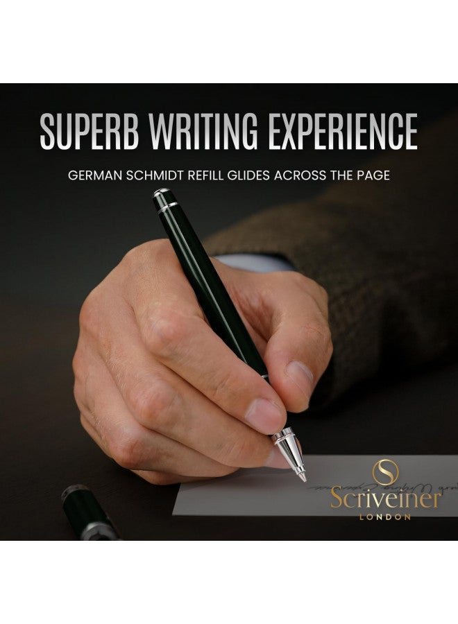 Scriveiner قلم رولر بال أسود أخضر من سكريفينر - قلم فاخر مذهل، تشطيب كروم، إعادة تعبئة حبر شميت، أفضل مجموعة هدايا قلم رولر بال للرجال والنساء، محترف، مكتبي تنفيذي - Image 4