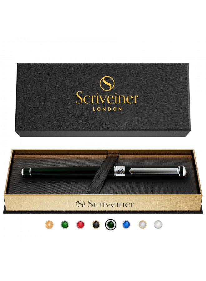 Scriveiner قلم رولر بال أسود أخضر من سكريفينر - قلم فاخر مذهل، تشطيب كروم، إعادة تعبئة حبر شميت، أفضل مجموعة هدايا قلم رولر بال للرجال والنساء، محترف، مكتبي تنفيذي - Image 1