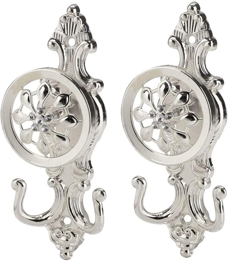 Zinc Alloy Curtain Hook Tassel Holder Window Handles Wall Hooks Set of 2 Silver - Image 2