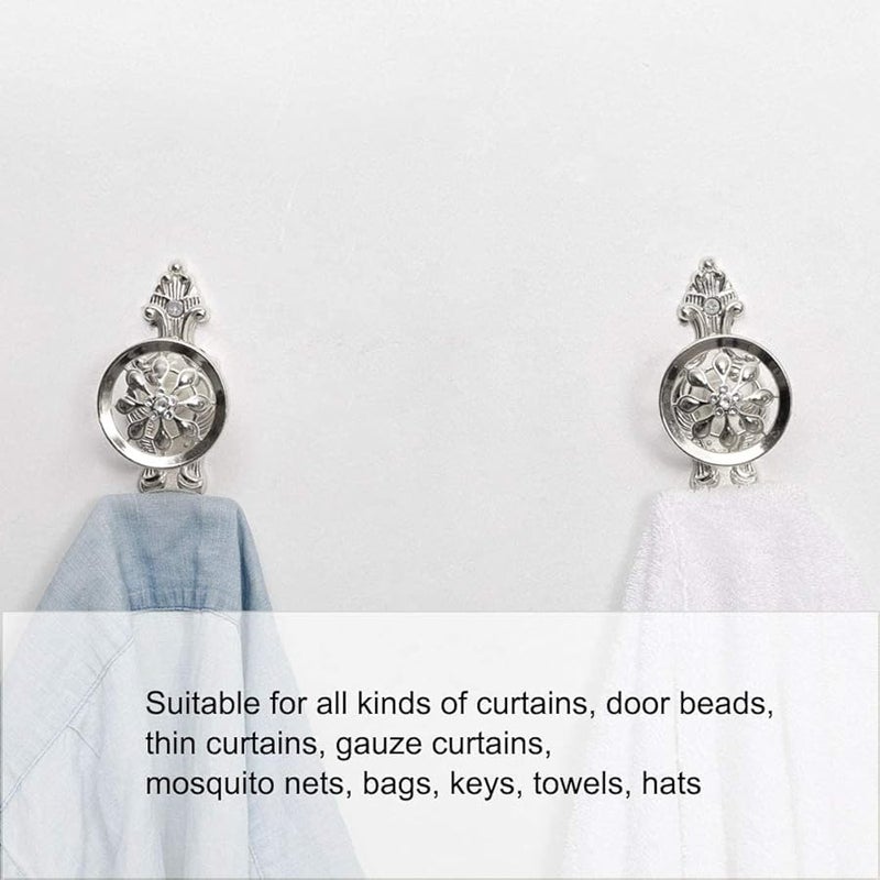 Zinc Alloy Curtain Hook Tassel Holder Window Handles Wall Hooks Set of 2 Silver - Image 3