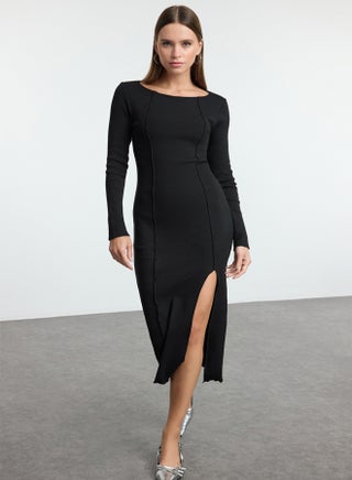 Black Straight Slit Midi Boat Neck Fitted/Fits Slit Knit Dress TWOAW25EL00552 - pzsku/Z703C00B5F81D7B2EAFF0Z/45/_/1739718328/6377969f-35ad-4c6a-8628-1fda3ef4d241